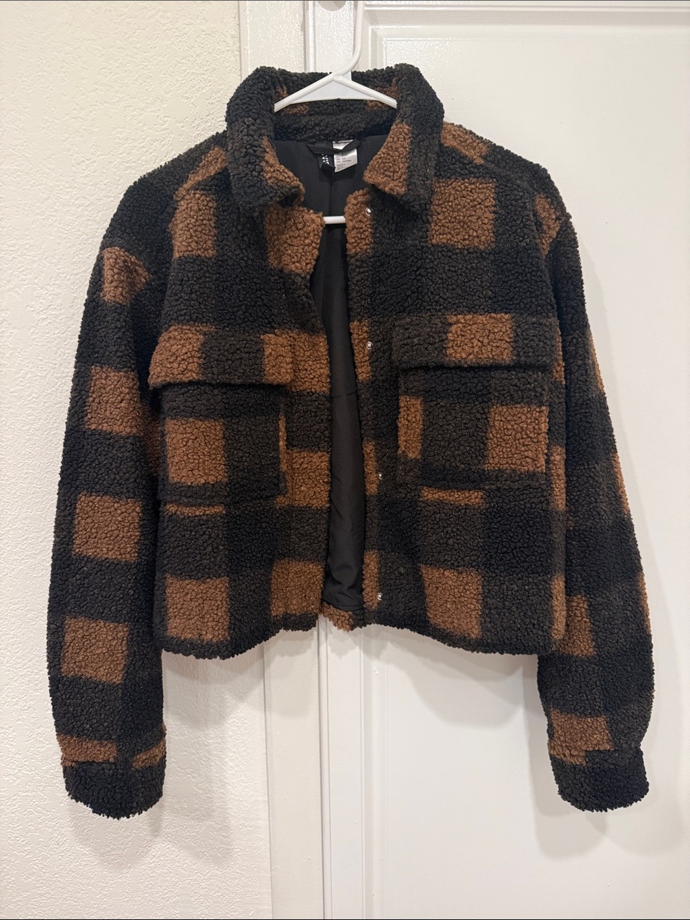H&M Black & Brown Check Teddy Jacket